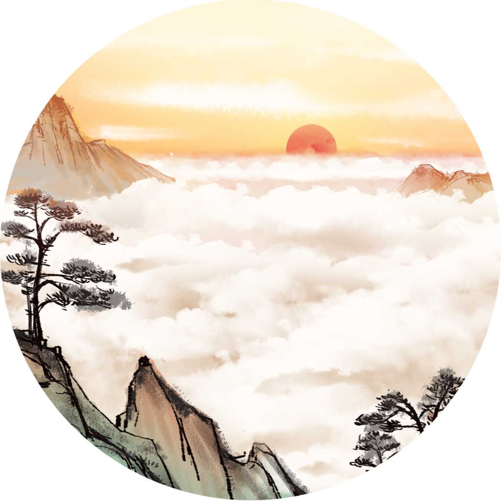 中式风景画圆形挂画装饰画
