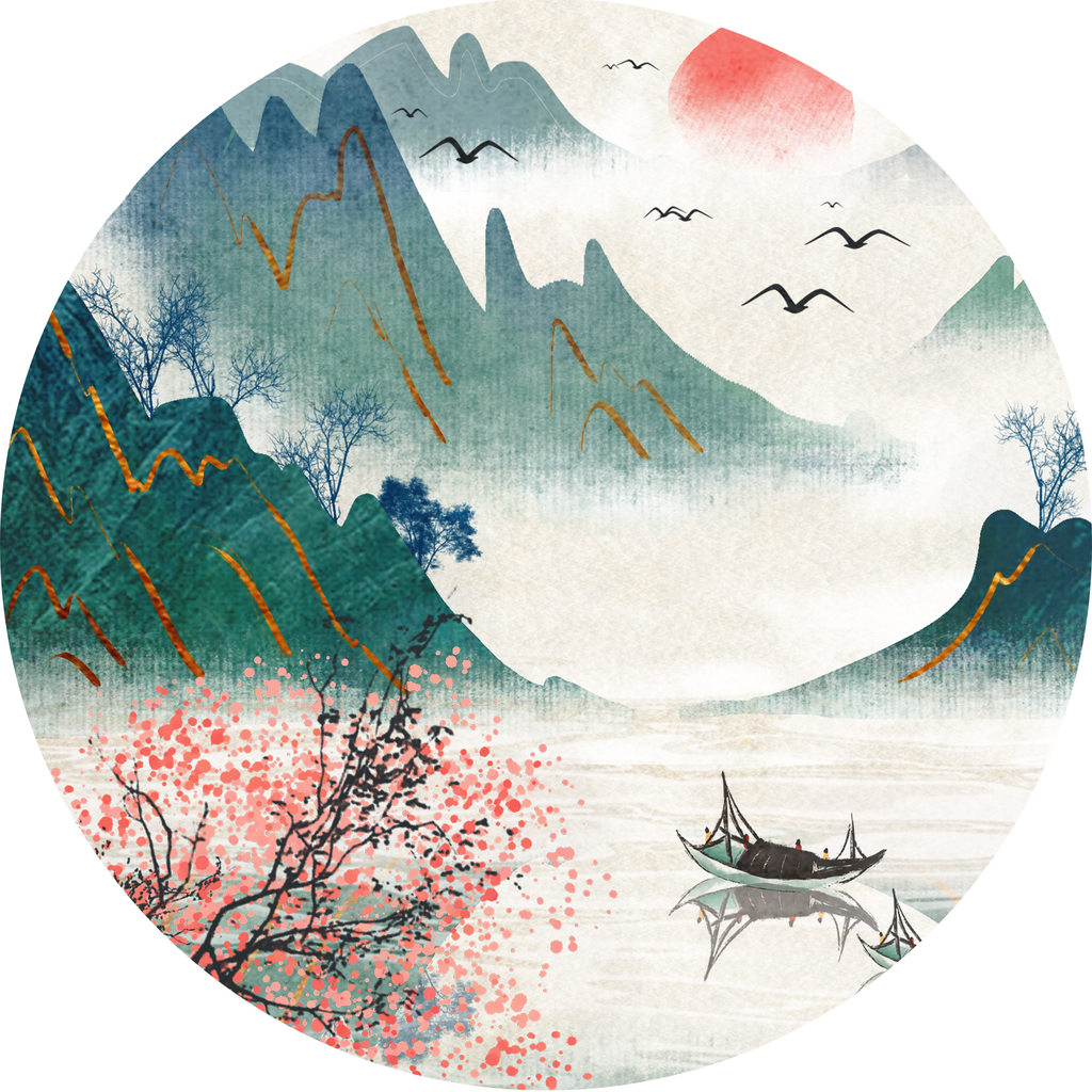 中式风景画圆形挂画装饰画