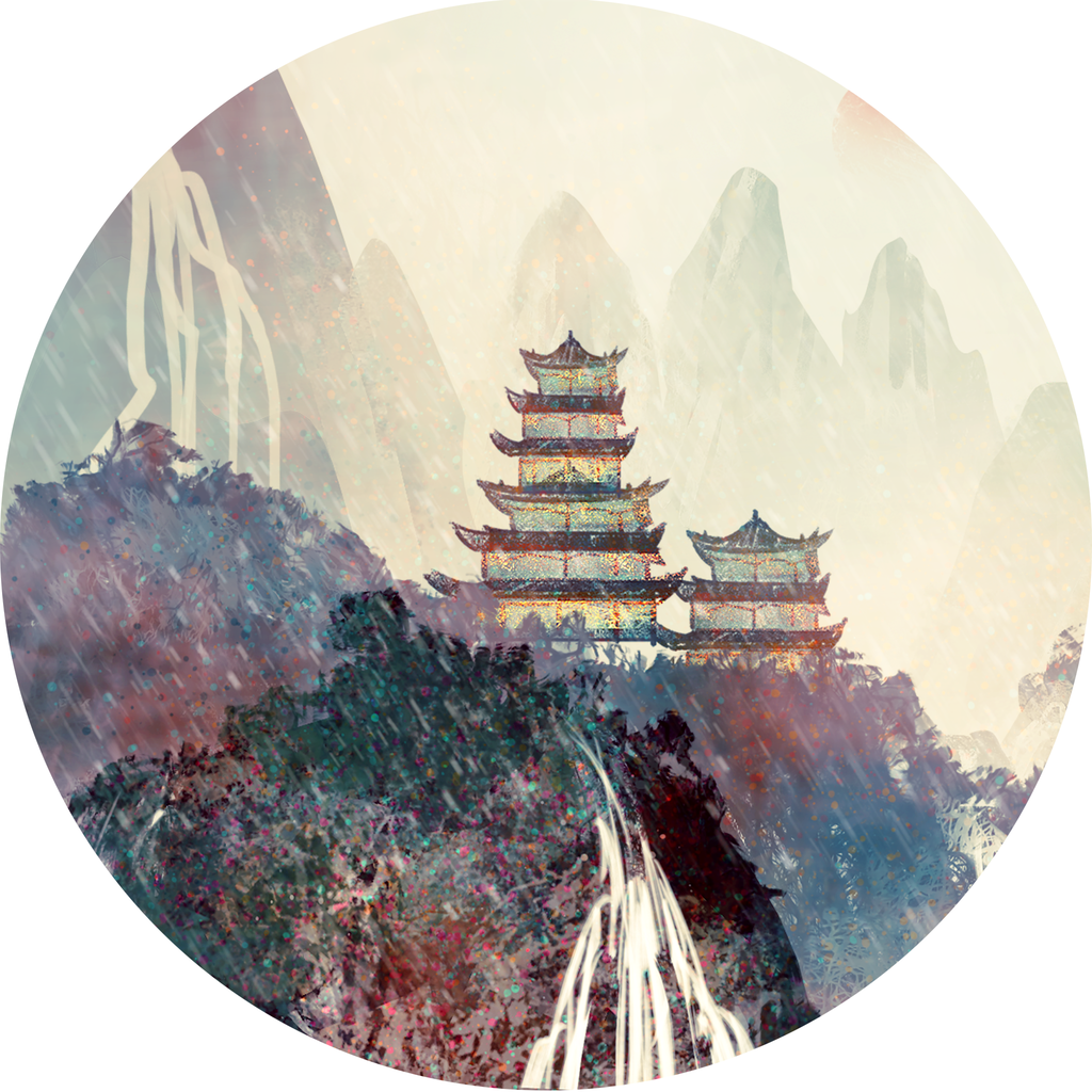 新中式水墨风景画圆形挂画装饰画