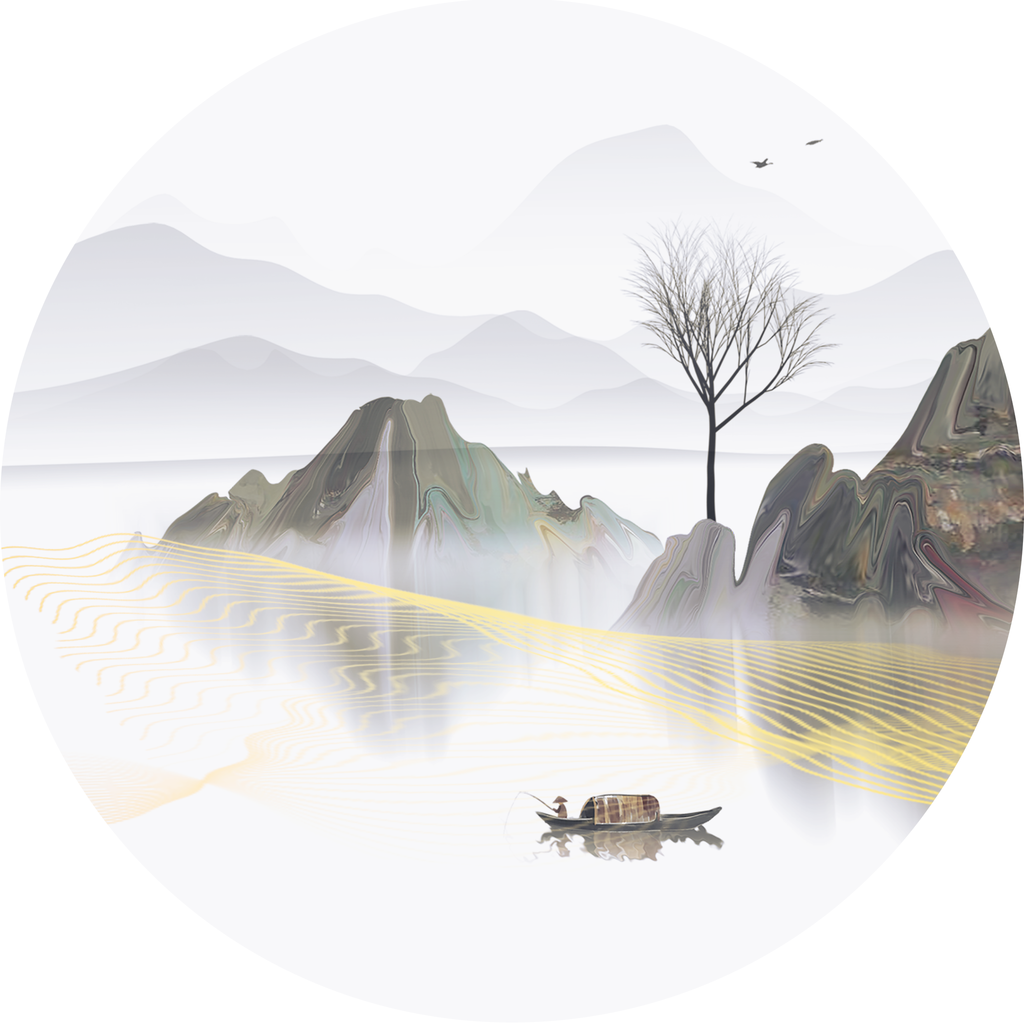 新中式水墨风景画圆形挂画装饰画