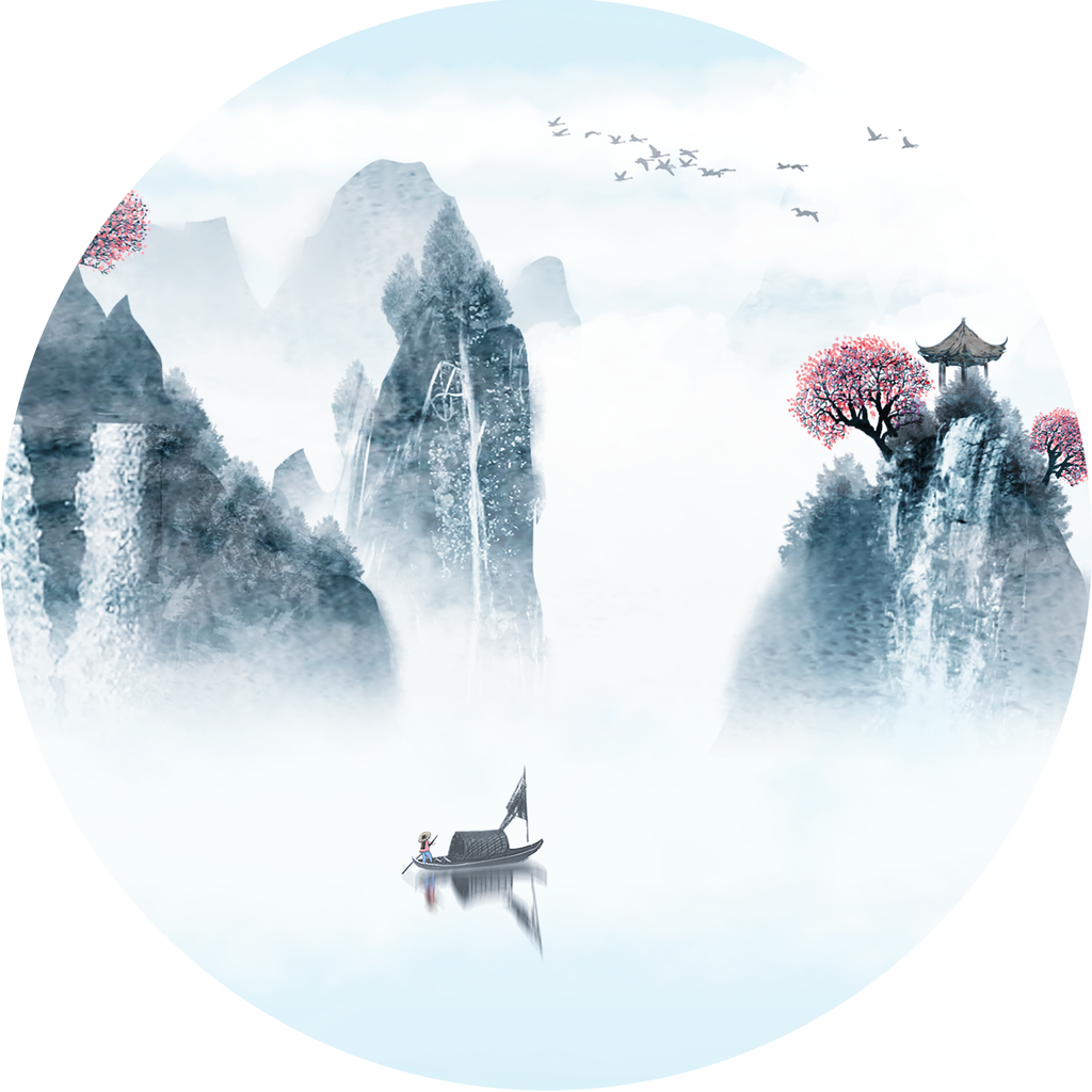 中式风景画圆形挂画装饰画