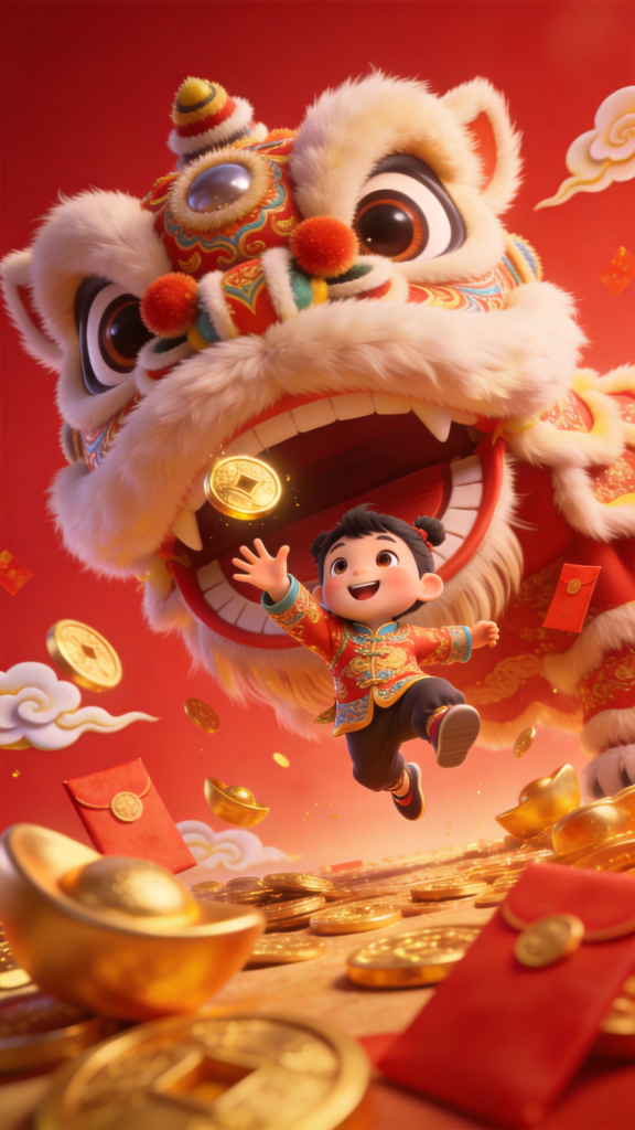 2027羊年新年舞狮子插画