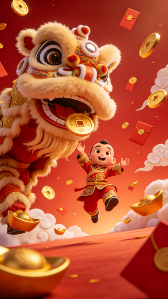 2027羊年新年舞狮子插画