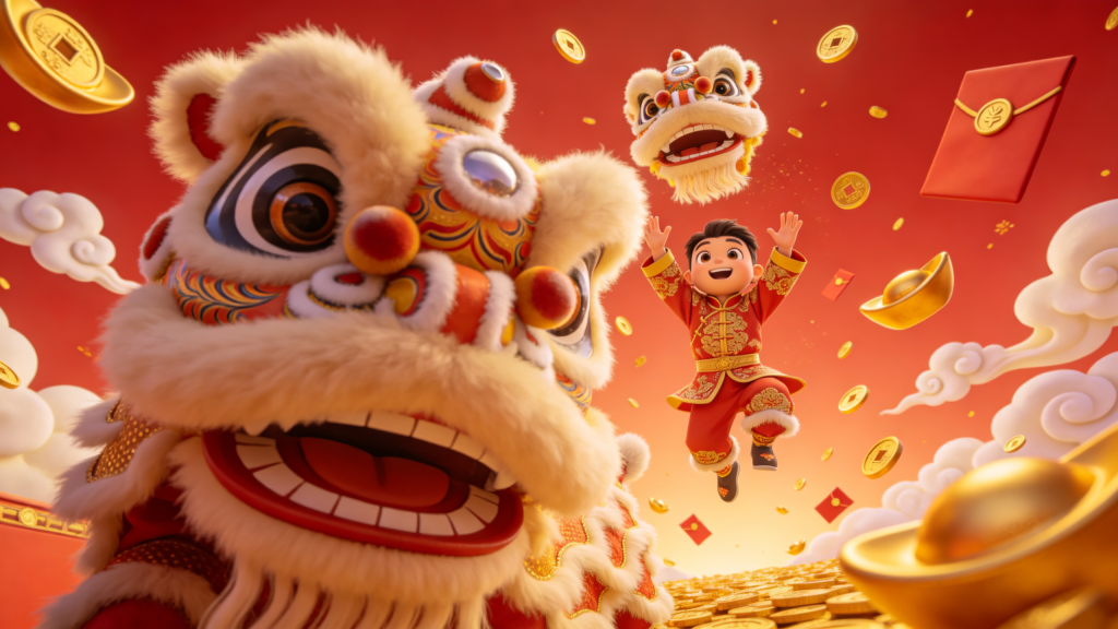 2027羊年新年舞狮子插画