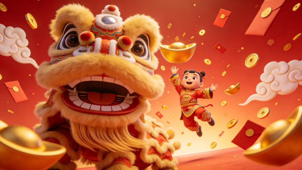 2027羊年新年舞狮子插画
