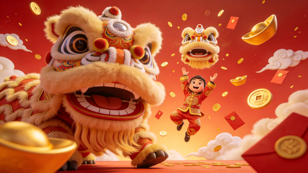 2027羊年新年舞狮子插画