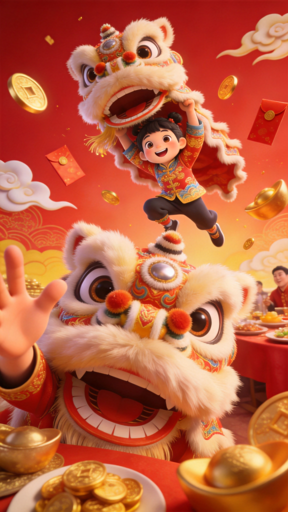2027羊年新年舞狮子插画