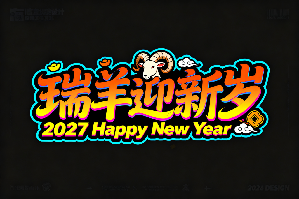 瑞羊迎新岁年字体设计元素