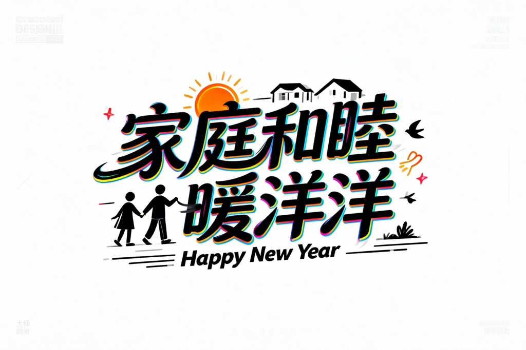 家庭和睦暖洋洋羊年字体设计