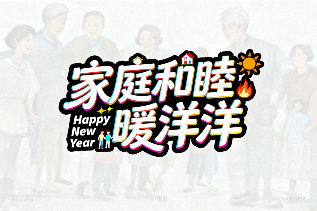 家庭和睦暖洋洋羊年字体设计