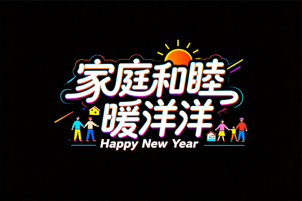 家庭和睦暖洋洋羊年字体设计