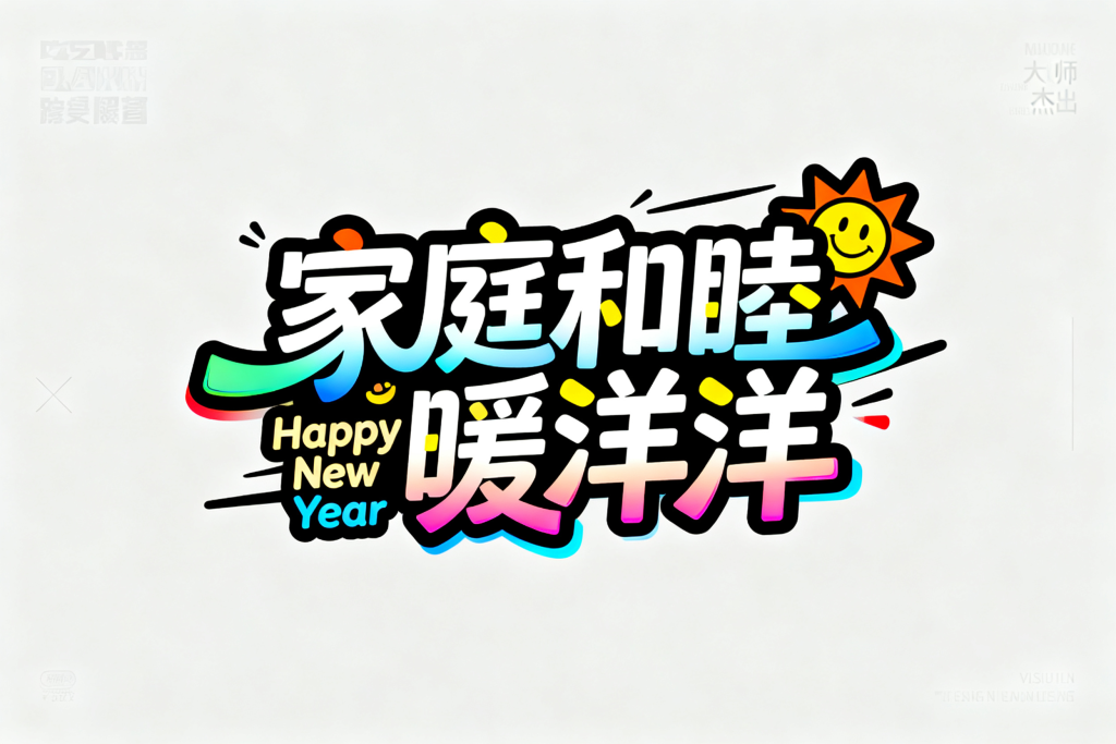 家庭和睦暖洋洋羊年字体设计