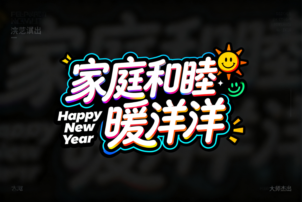 家庭和睦暖洋洋羊年字体设计
