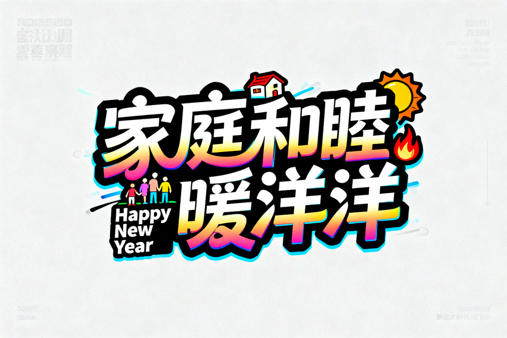 家庭和睦暖洋洋羊年字体设计