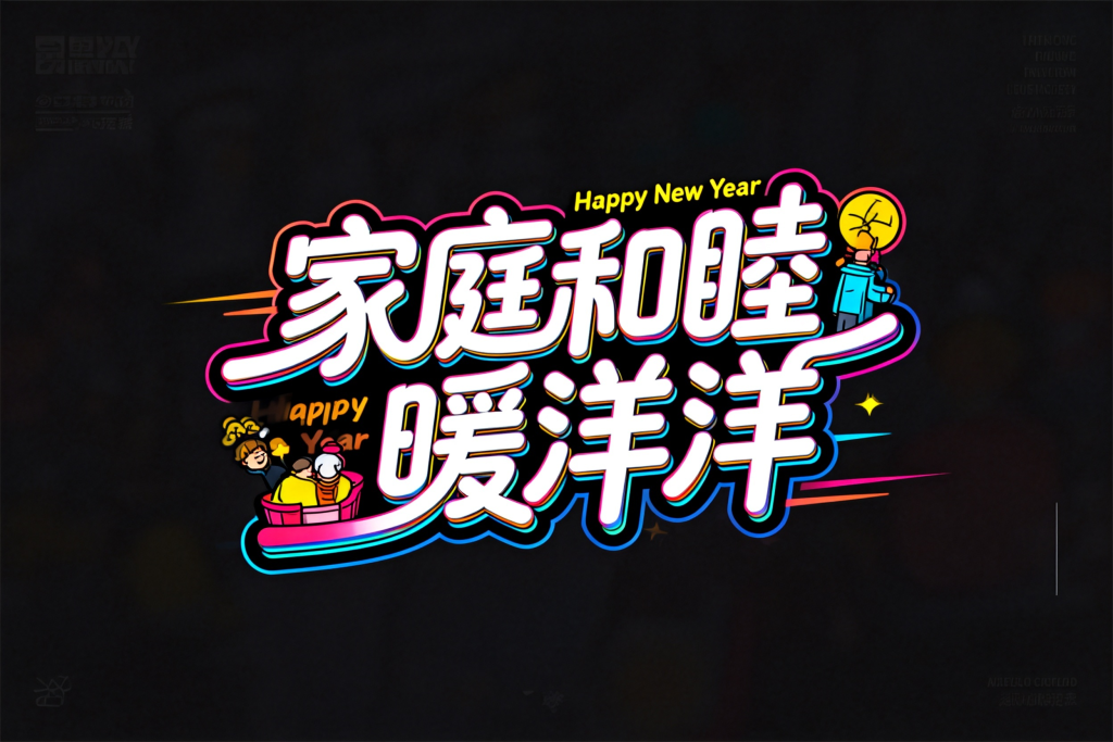 家庭和睦暖洋洋羊年字体设计