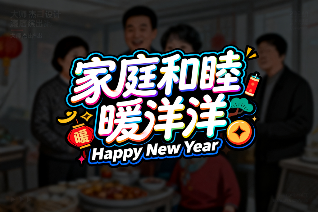 家庭和睦暖洋洋羊年字体设计