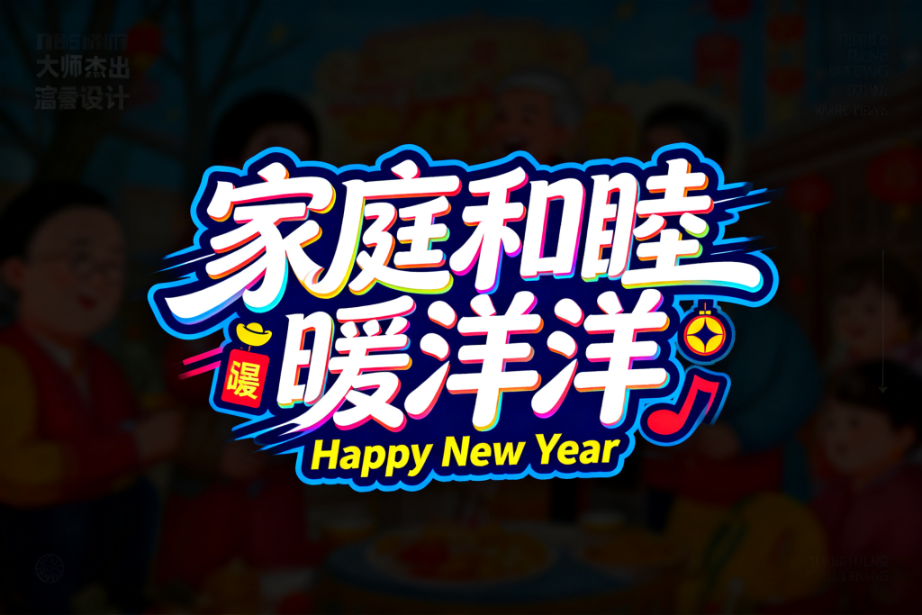 家庭和睦暖洋洋羊年字体设计