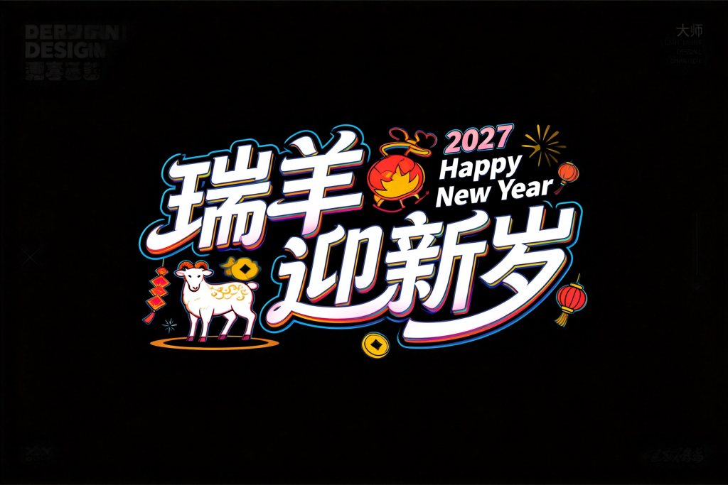 瑞羊迎新岁年字体设计元素