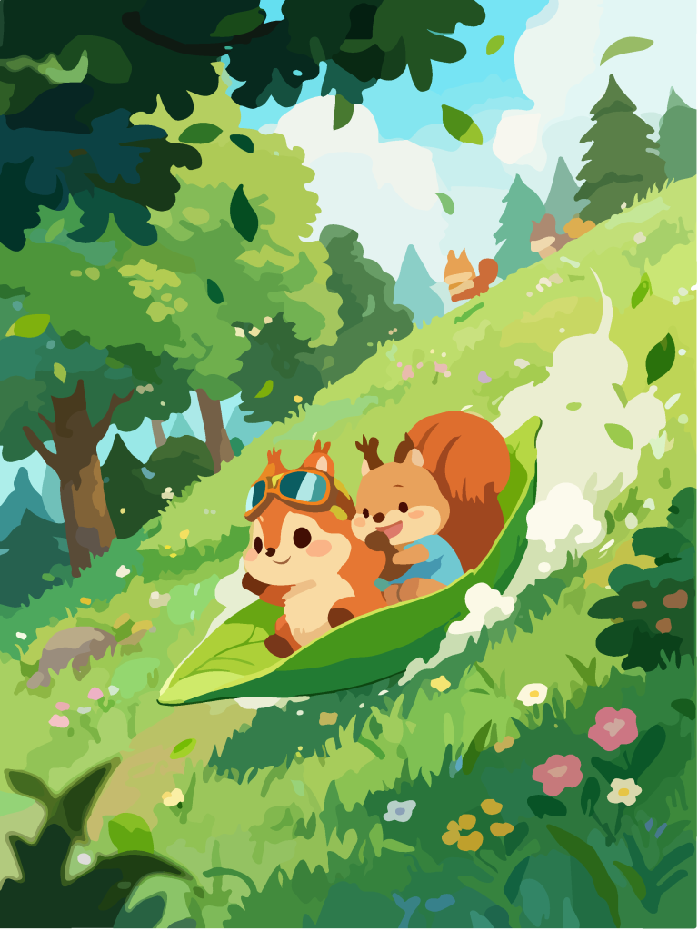 春日山坡小动物嬉戏插画