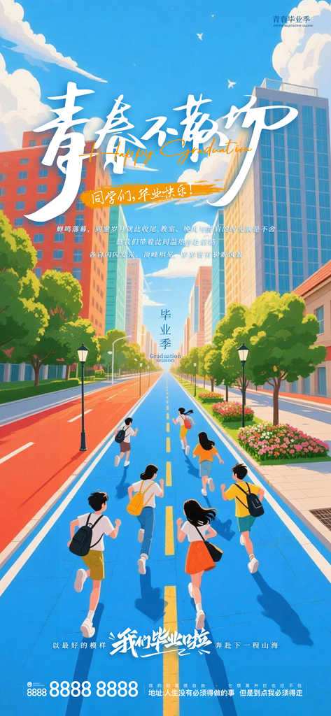 青春毕业季清新插画毕业纪念宣传海报