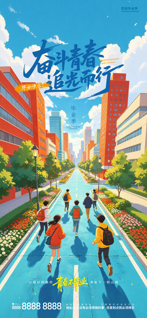 青春毕业季清新插画毕业纪念宣传海报