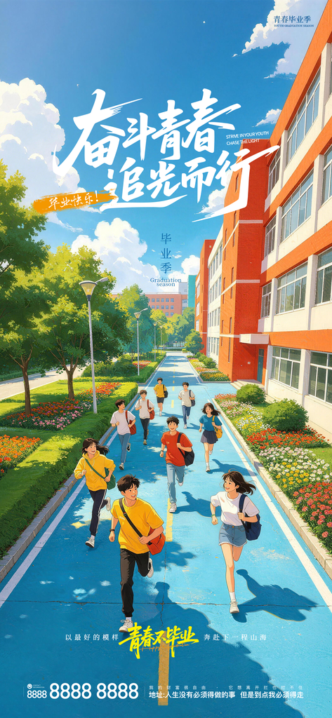 青春毕业季清新插画毕业纪念宣传海报