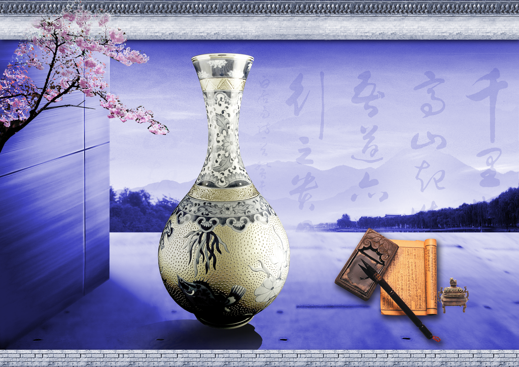 瓷器中国风展板模板