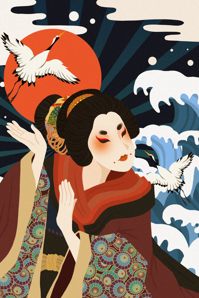 日式美女插画图片
