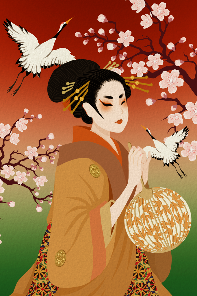 日式美女插画图片