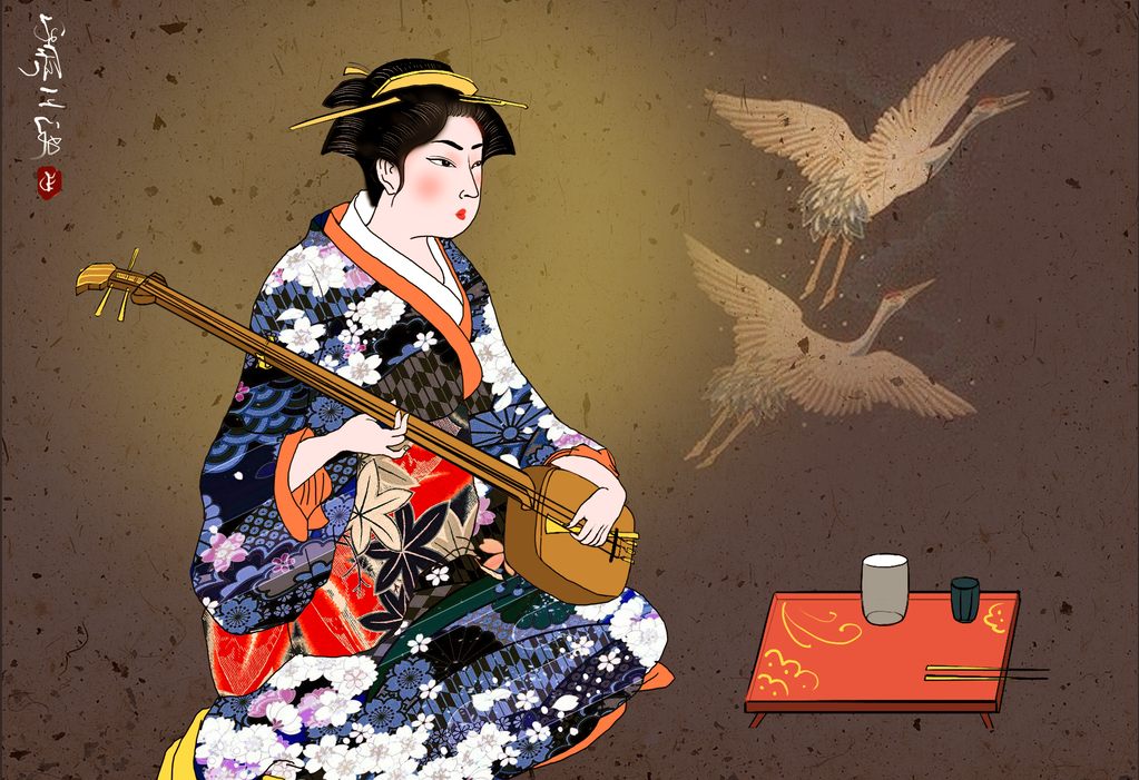 日式美女风格插画