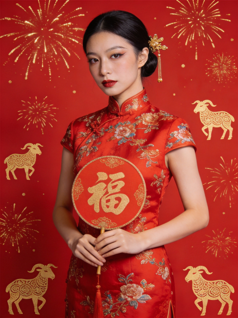 2027羊年新年旗袍人物摄影图