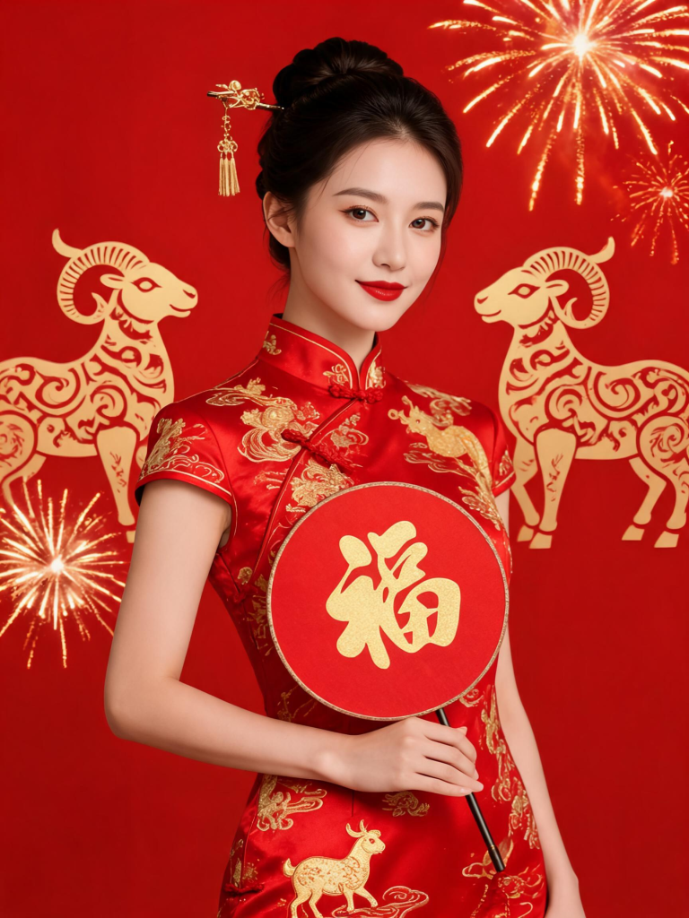 2027羊年新年旗袍人物摄影图