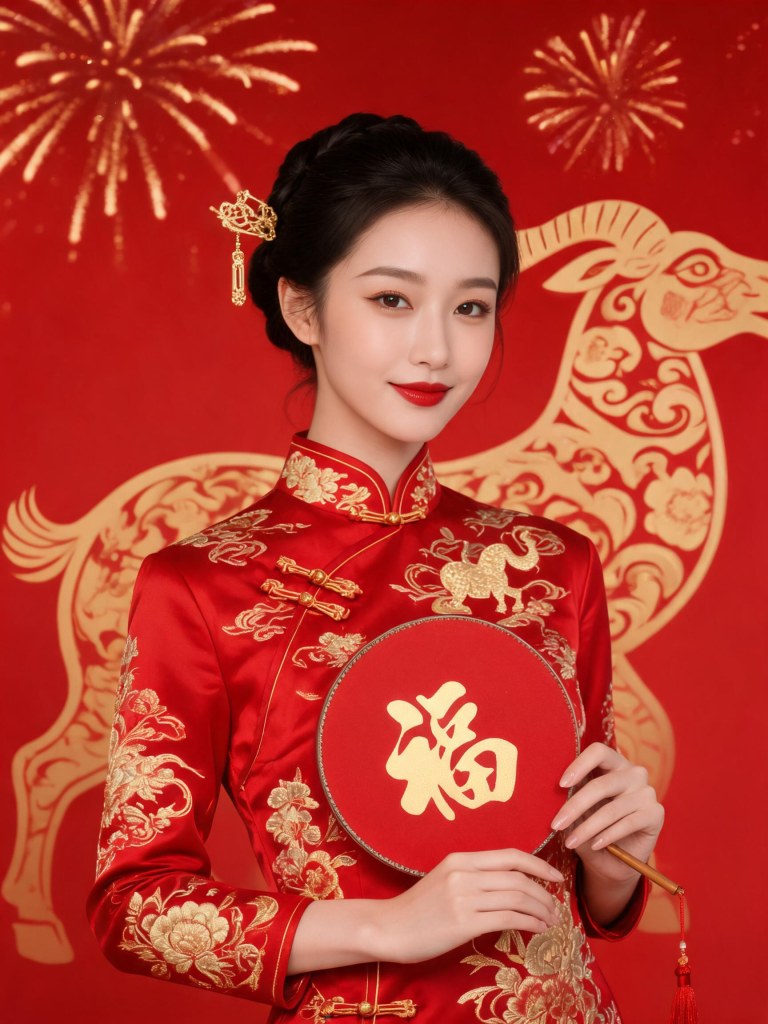 2027羊年新年旗袍人物摄影图