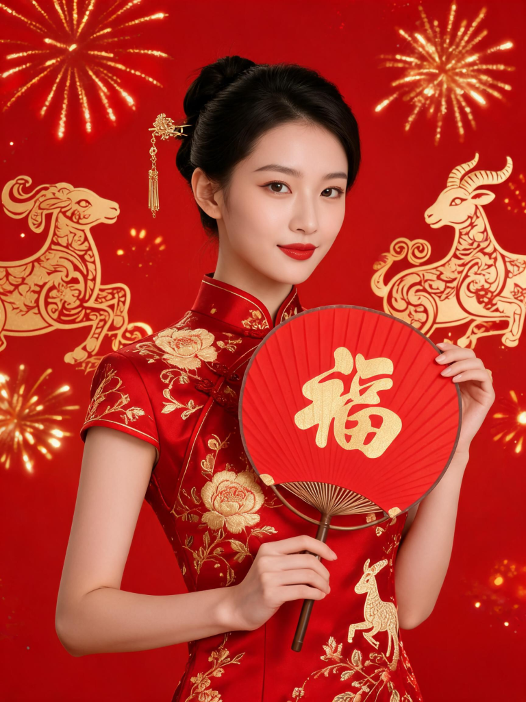 2027羊年新年旗袍人物摄影图