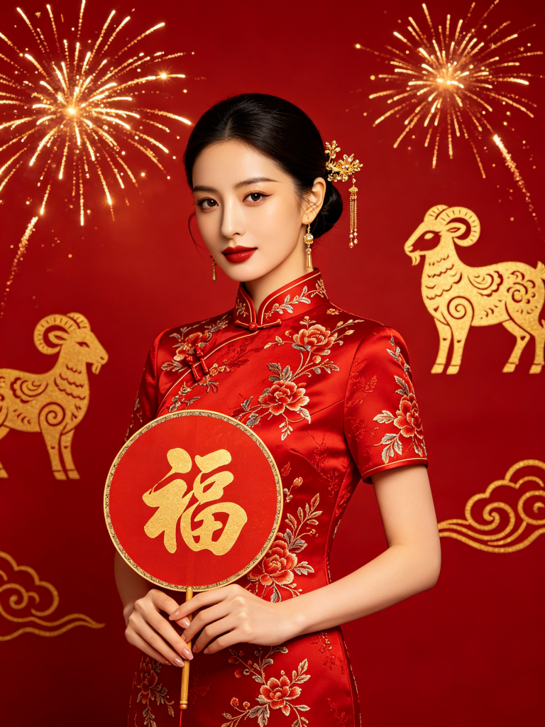 2027羊年新年旗袍人物摄影图