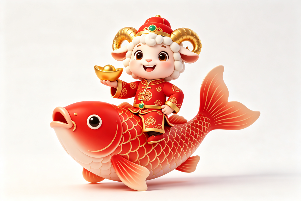 2027羊年骑着鱼的羊卡通形象