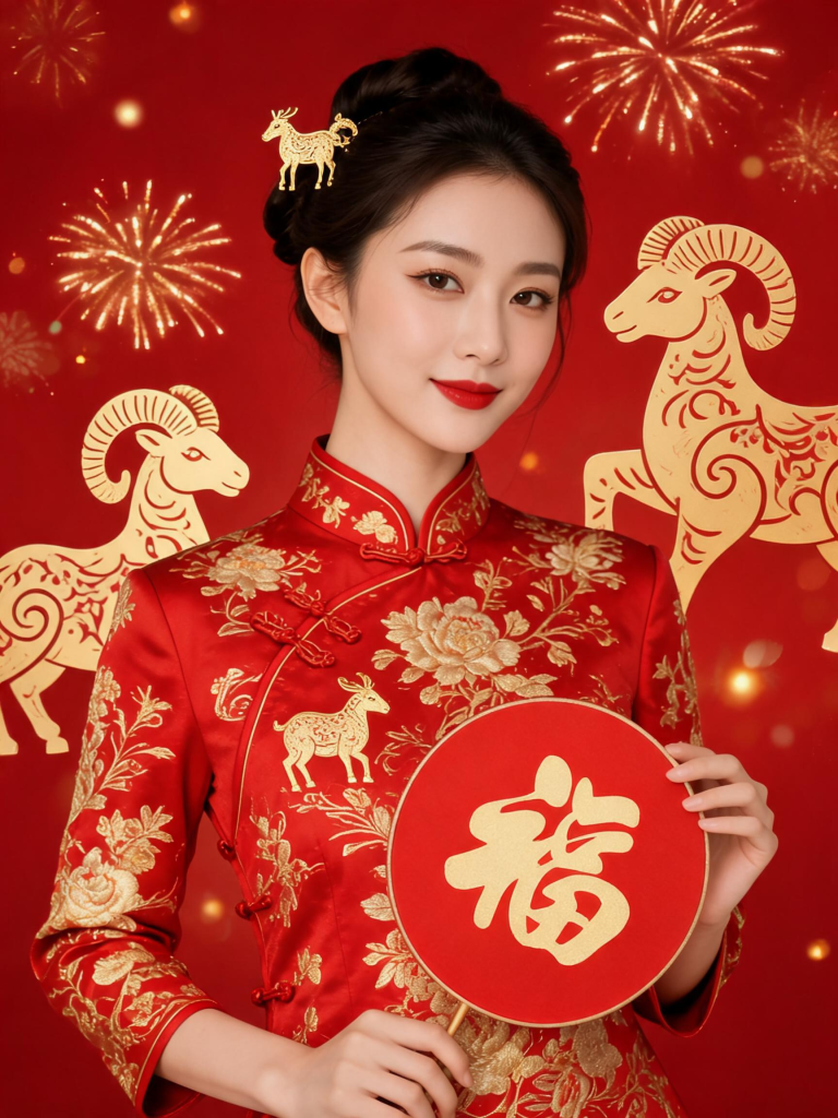 2027羊年新年旗袍人物摄影图