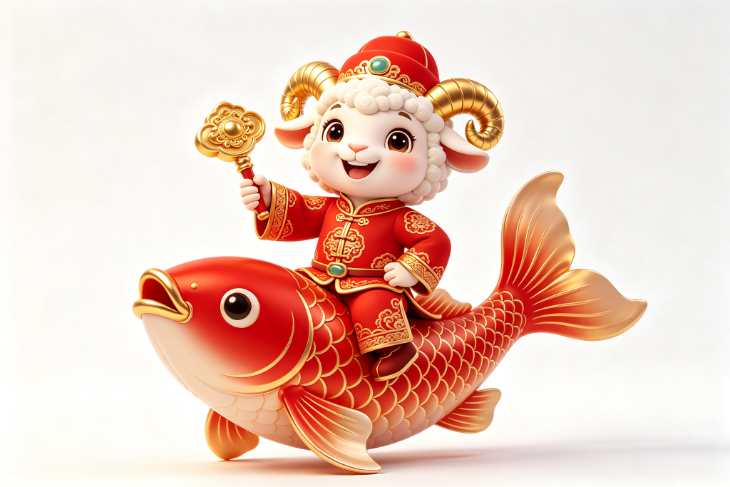 2027羊年骑着鱼的羊卡通形象