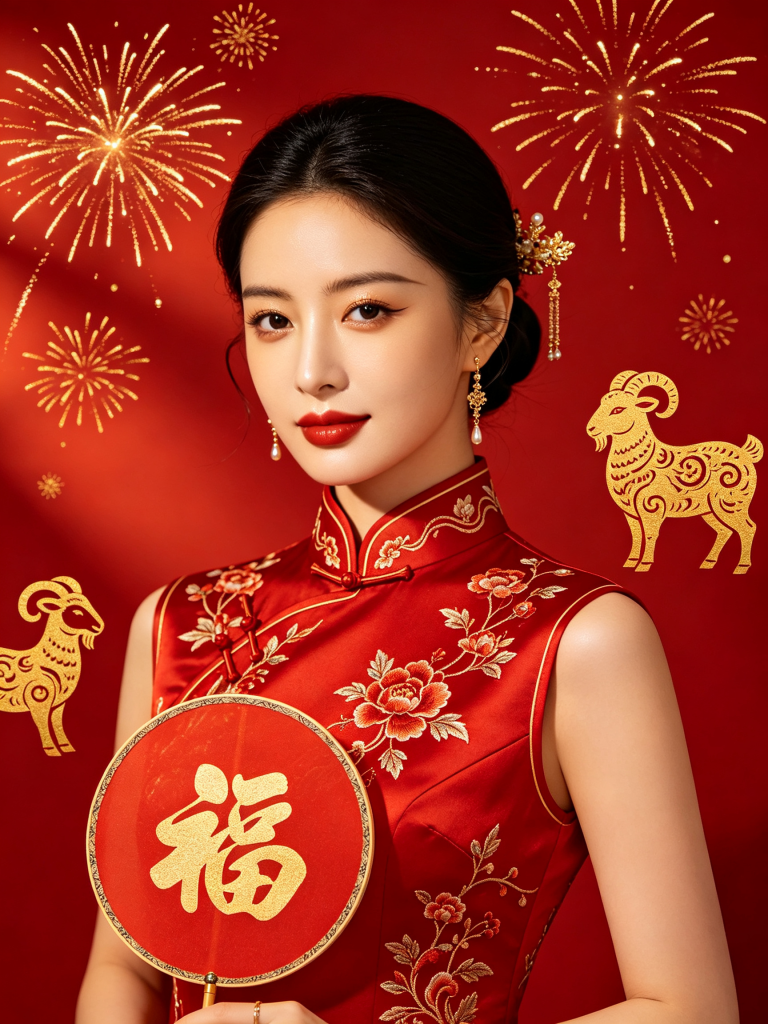 2027羊年新年旗袍人物摄影图