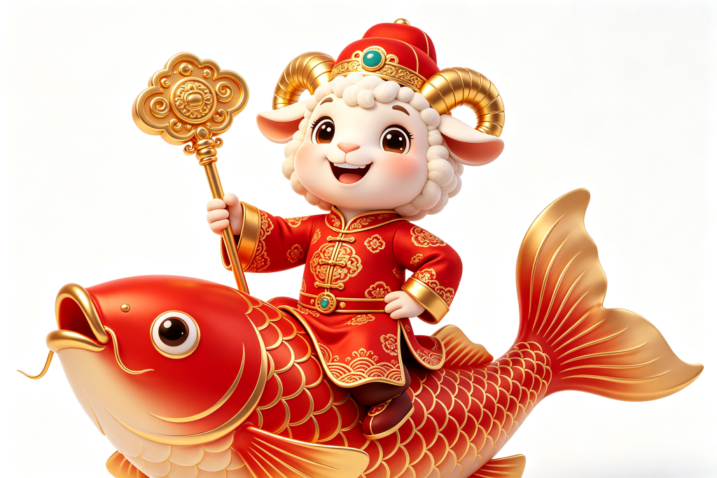 2027羊年骑着鱼的羊卡通形象