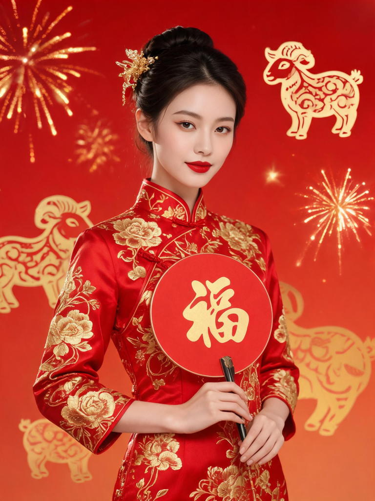 2027羊年新年旗袍人物摄影图