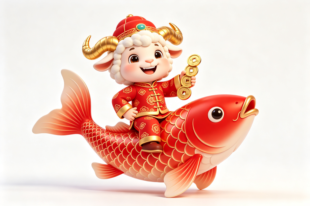 2027羊年骑着鱼的羊卡通形象