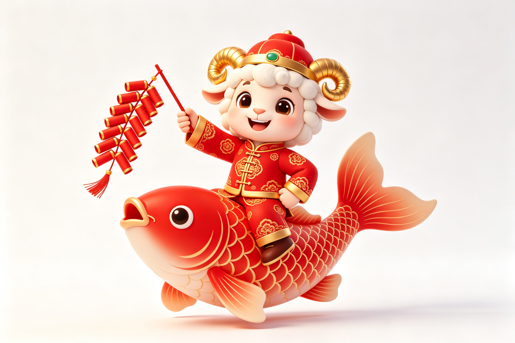 2027羊年骑着鱼的羊卡通形象