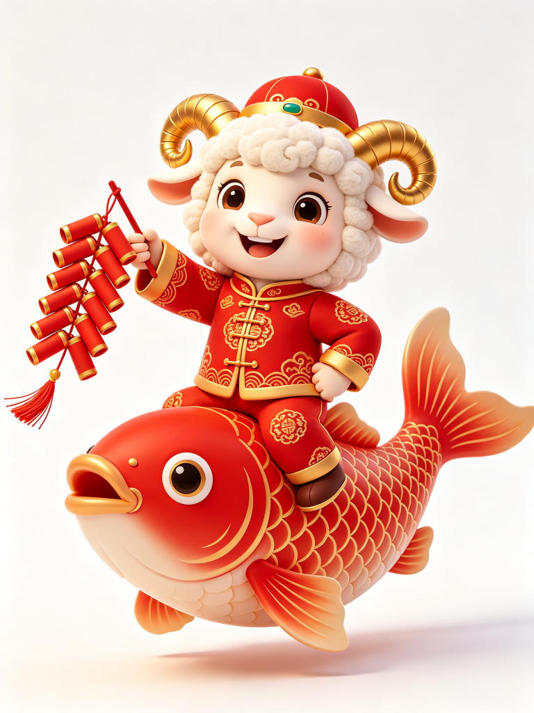 2027羊年骑着鱼的羊卡通形象