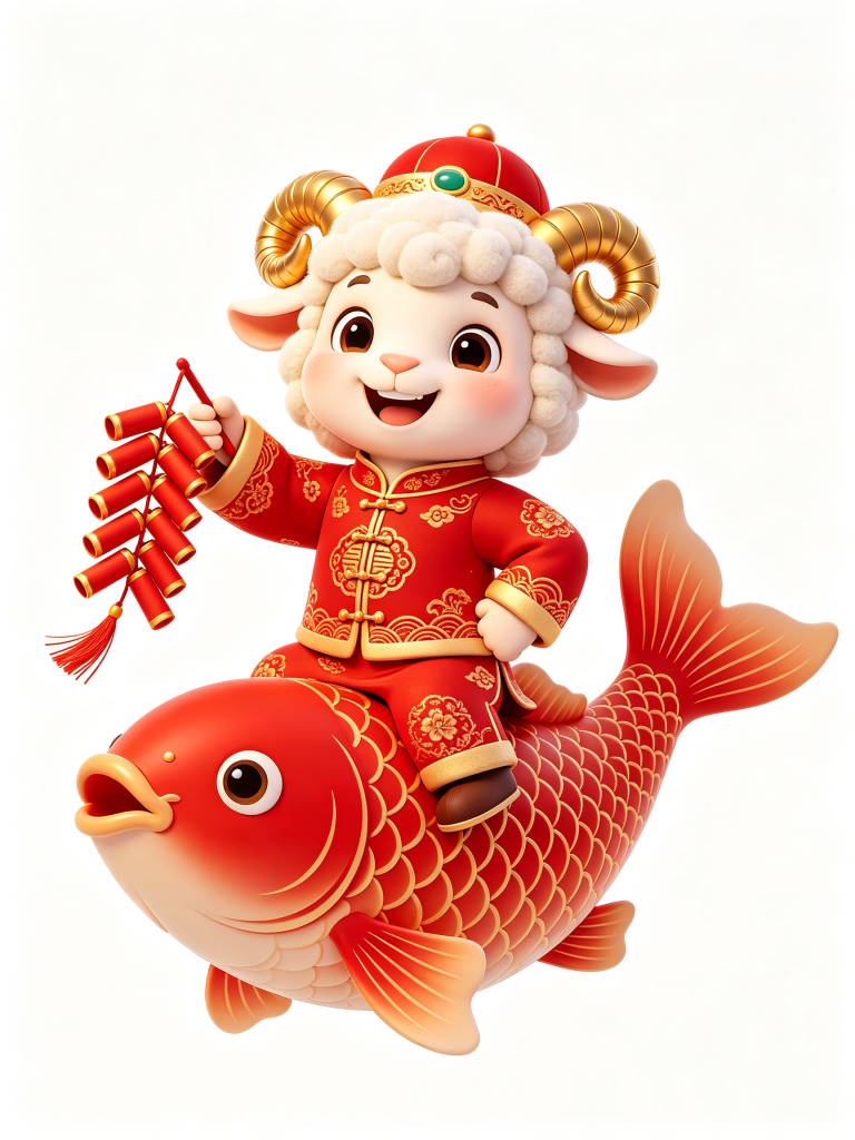 2027羊年骑着鱼的羊卡通形象