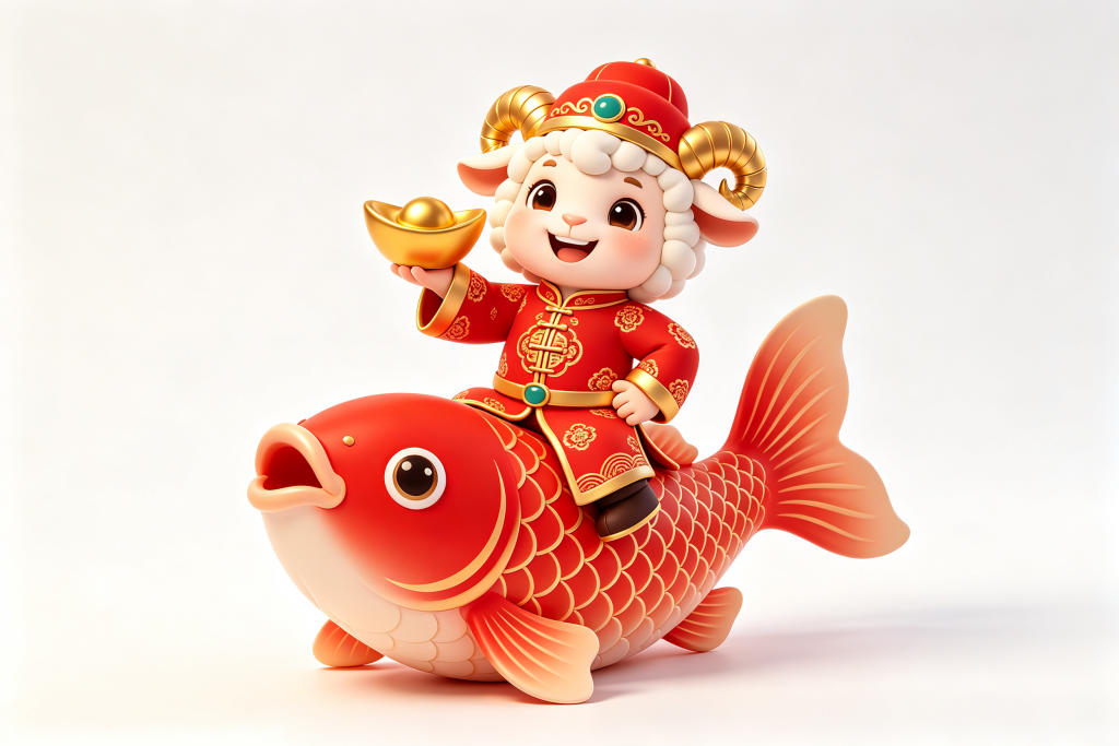 2027羊年骑着鱼的羊卡通形象