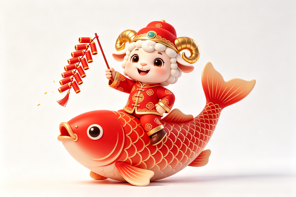 2027羊年骑着鱼的羊卡通形象