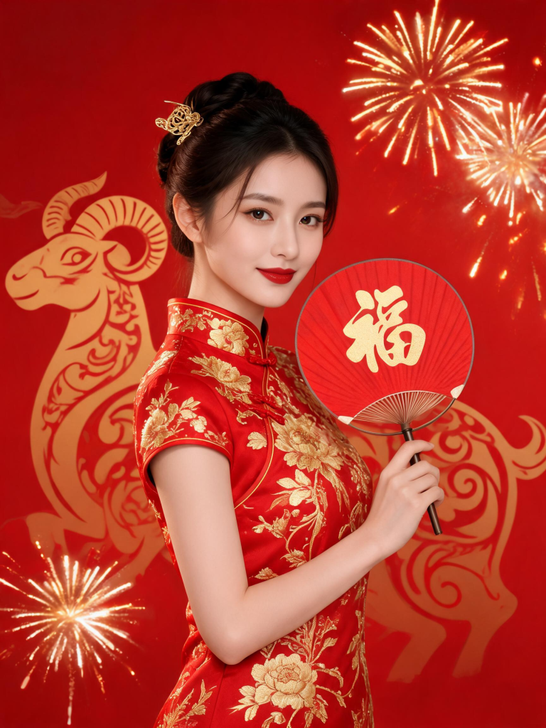 2027羊年新年旗袍人物摄影图