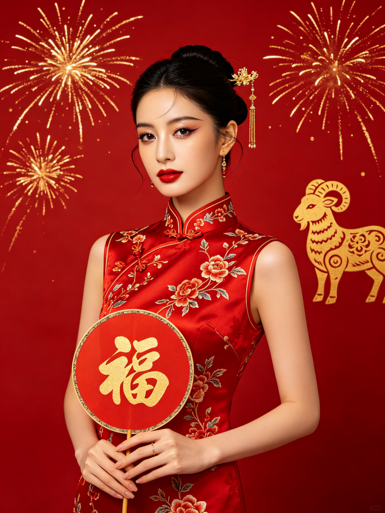 2027羊年新年旗袍人物摄影图