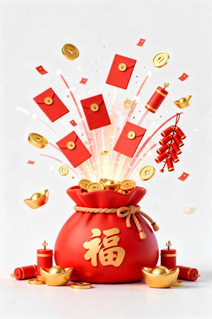 新年奖励抽奖红包礼品代金券福袋元素